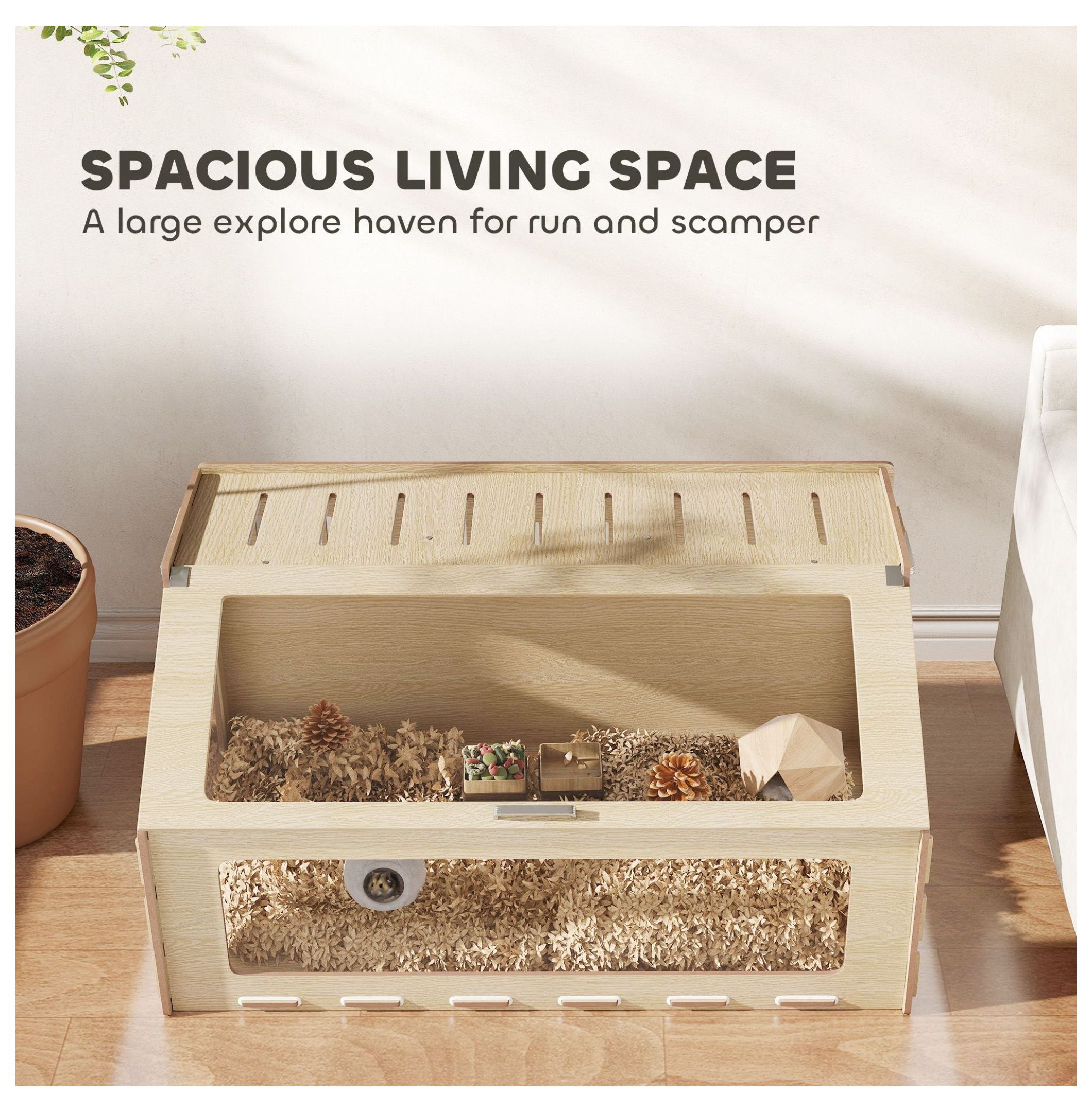 39 inch Hamster Cage with Acrylic Window & Openable Top for Dwarf Hamster, Gerbil, Guinea Pig, Rat, Oak