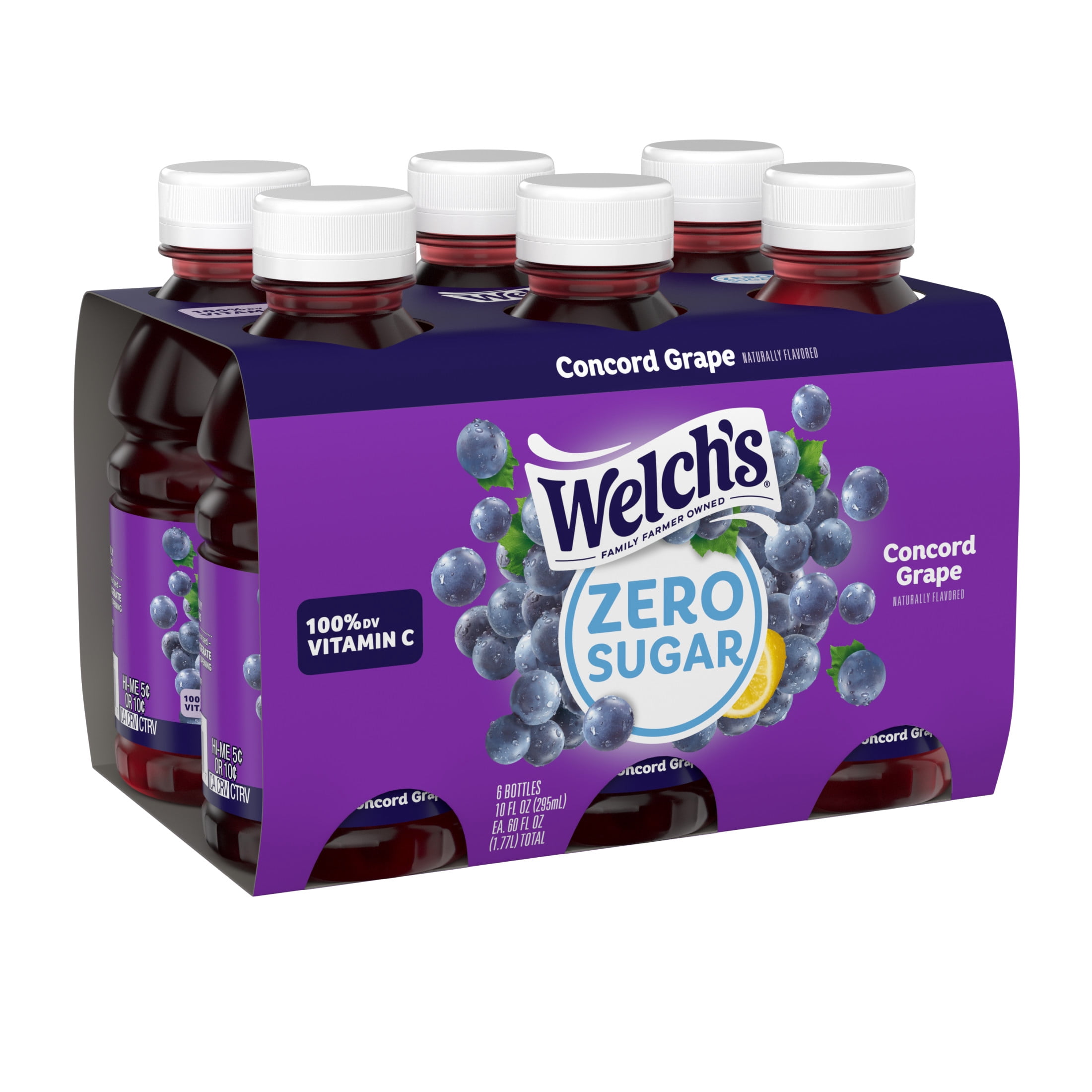 (4 pack) Welch's Concord Grape Zero Sugar Drink, 10 fl oz Bottle