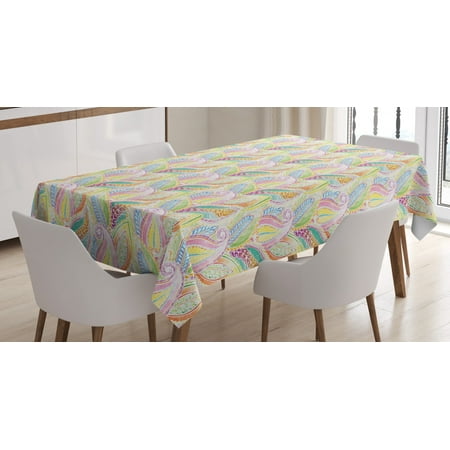 

Hippie Tablecloth Boho Soft Pastel Leaves in Ethnic Watercolor Stylized Flourishing Lace Artsy Pattern Rectangular Table Cover for Dining Room Kitchen 60 X 84 Inches Multicolor by Ambesonne