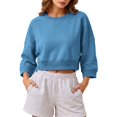 thumbnail image 2 of Naotn Women Cropped Sweatshirts Fall Trendy Crew Neck 3/4 Raglan Sleeve Solid Loose Casual Workout Pullover Tops, 2 of 7