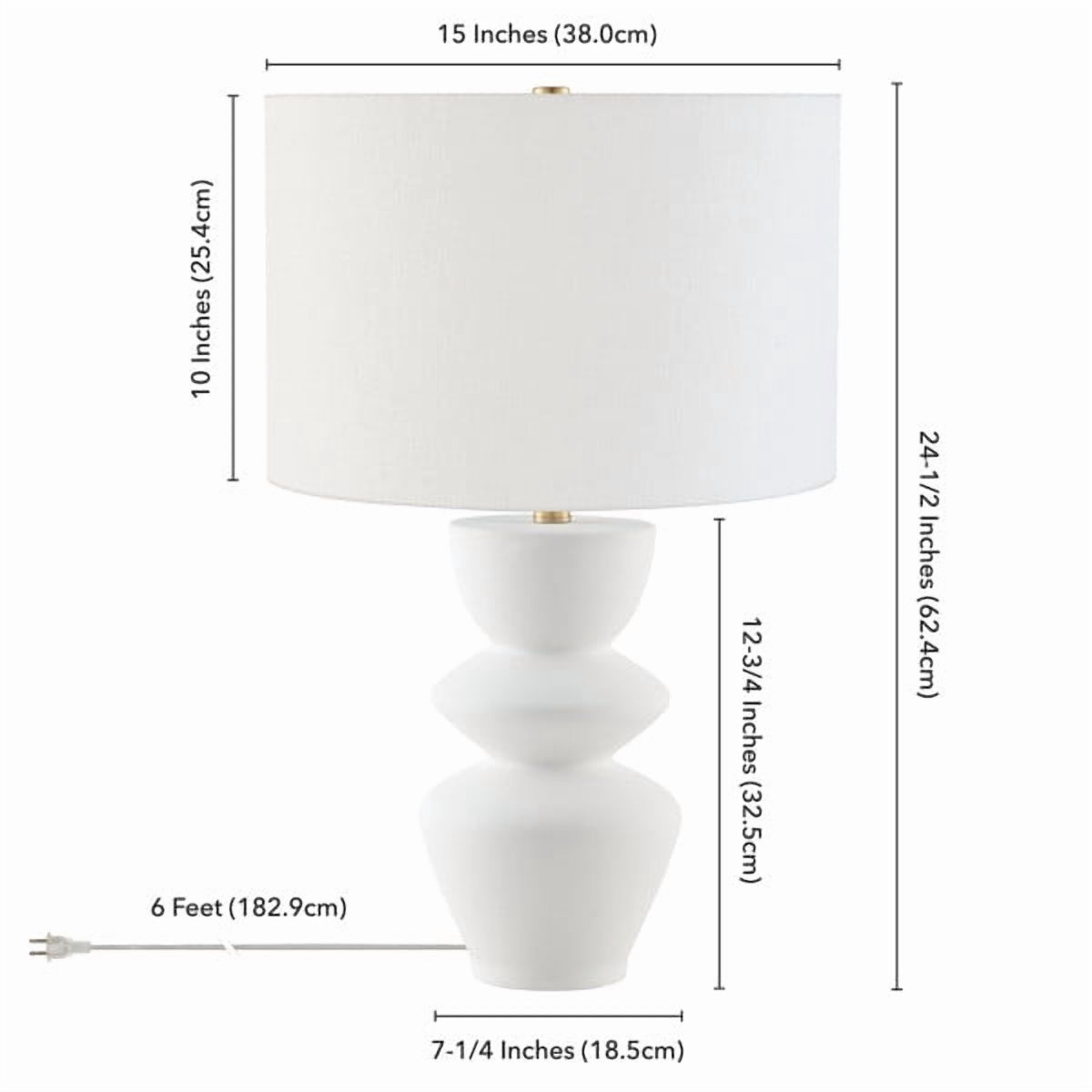Cassian 25" Tall Table Lamp with Fabric Shade in Matte White/Brass/White