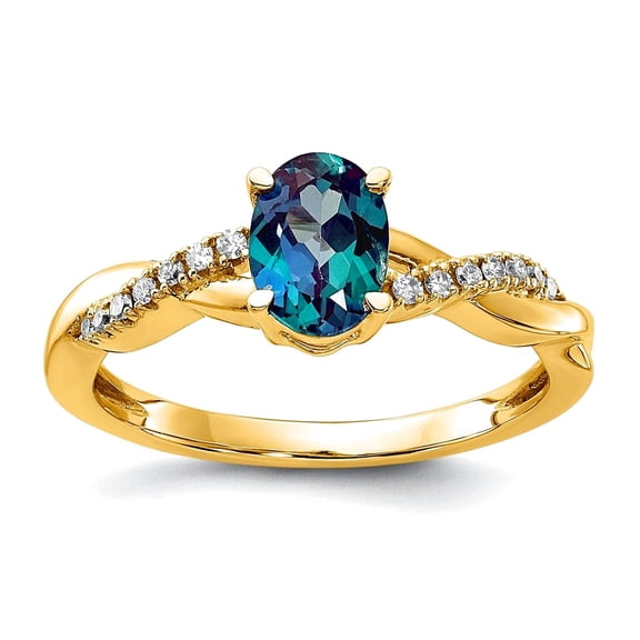 10k Solid Yellow Gold Oval Created Alexandrite And Diamond Ring Size 7.00 Ring for Women