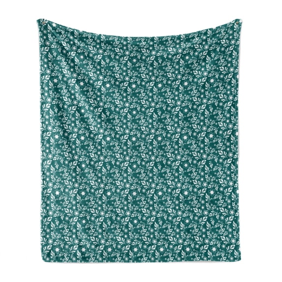 Botanical Soft Flannel Fleece Blanket, Doodle Forest Branches Leaves Blossoms Nature Flourish Growth Essence Retro, Cozy Plush for Indoor and Outdoor Use, 50" x 70", Dark Teal White, by Ambesonne