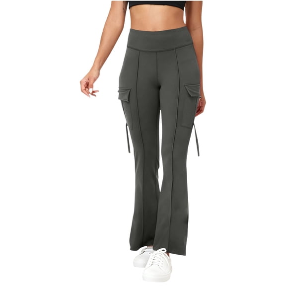 Bibifish Womens Yoga Flare Pants High Waisted Solid Cargo Pockets Stretch Workout Athletic Wear