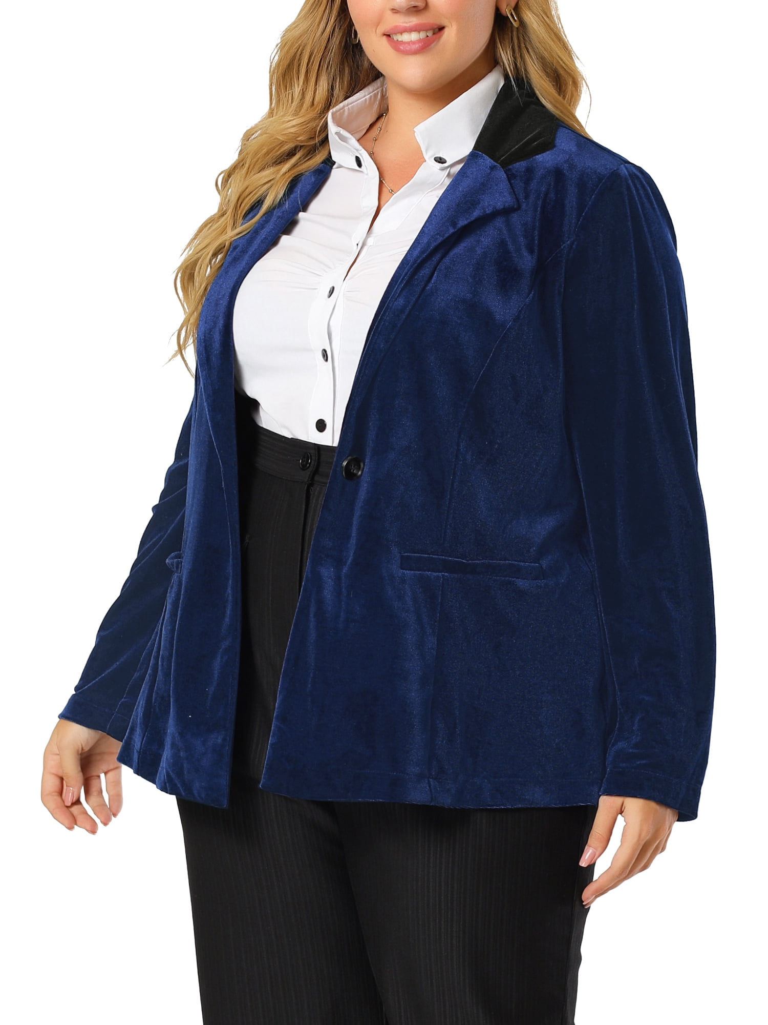 Unique Bargains Juniors' Plus Size Winter Formal Velvet Workwear Blazer