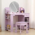 thumbnail image 1 of Kojooin Kids Vanity & Stool Set with Bookshelf, Lighted Drawer & Open Shelves, 1 of 7