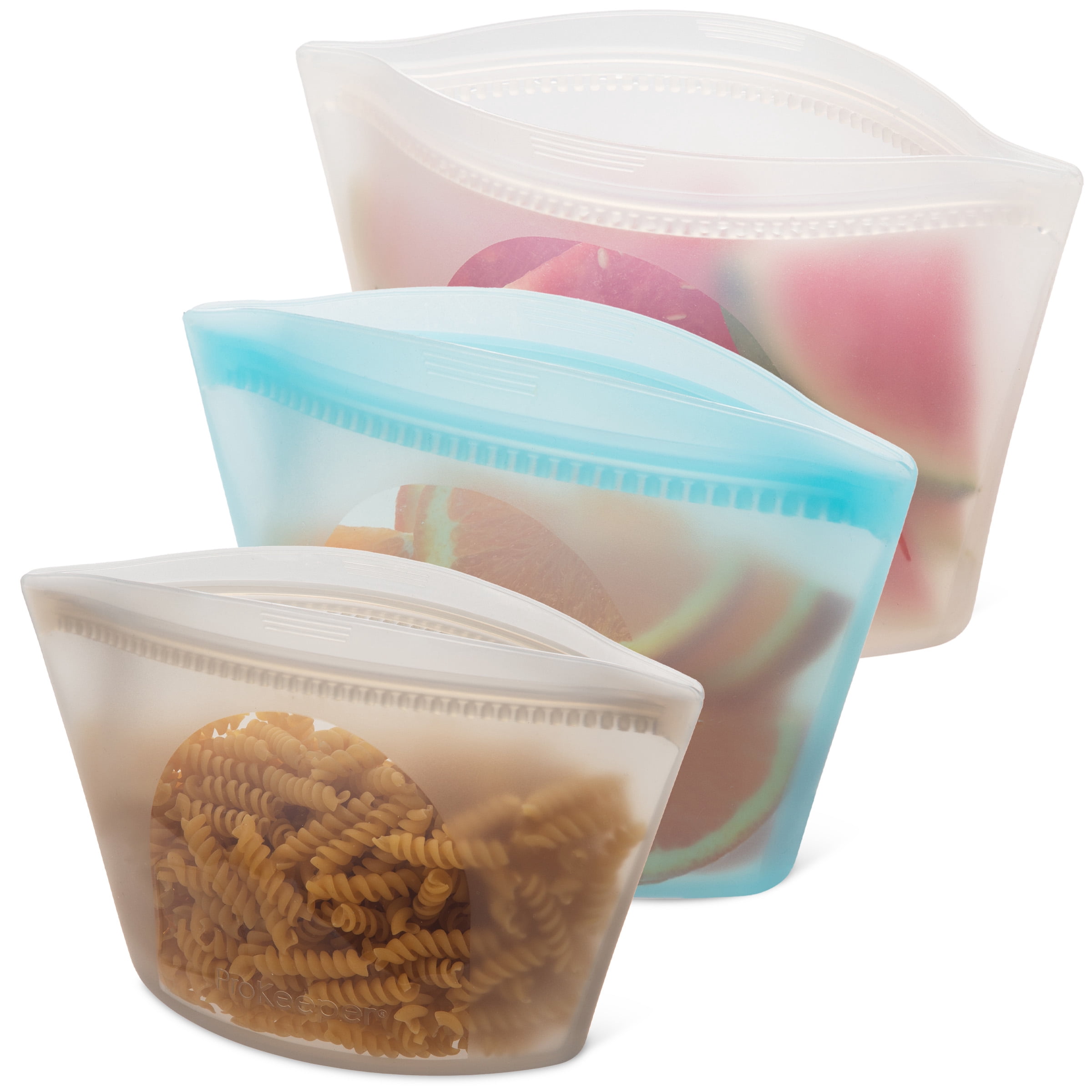 (4 pack) Prokeeper+ 3 Silicone Stand Up Snack and Storage Bag, 3 Pack, Mulit Color, Designed to Help with Packed Lunches and Daily Commutes