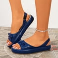 thumbnail image 4 of Elegant Women Peep Toe Flat Sandals Summer Solid Color Bow Accent Lightweight Slip on Casual Outdoor Dress Shoes Blue 8.5(41), 4 of 9