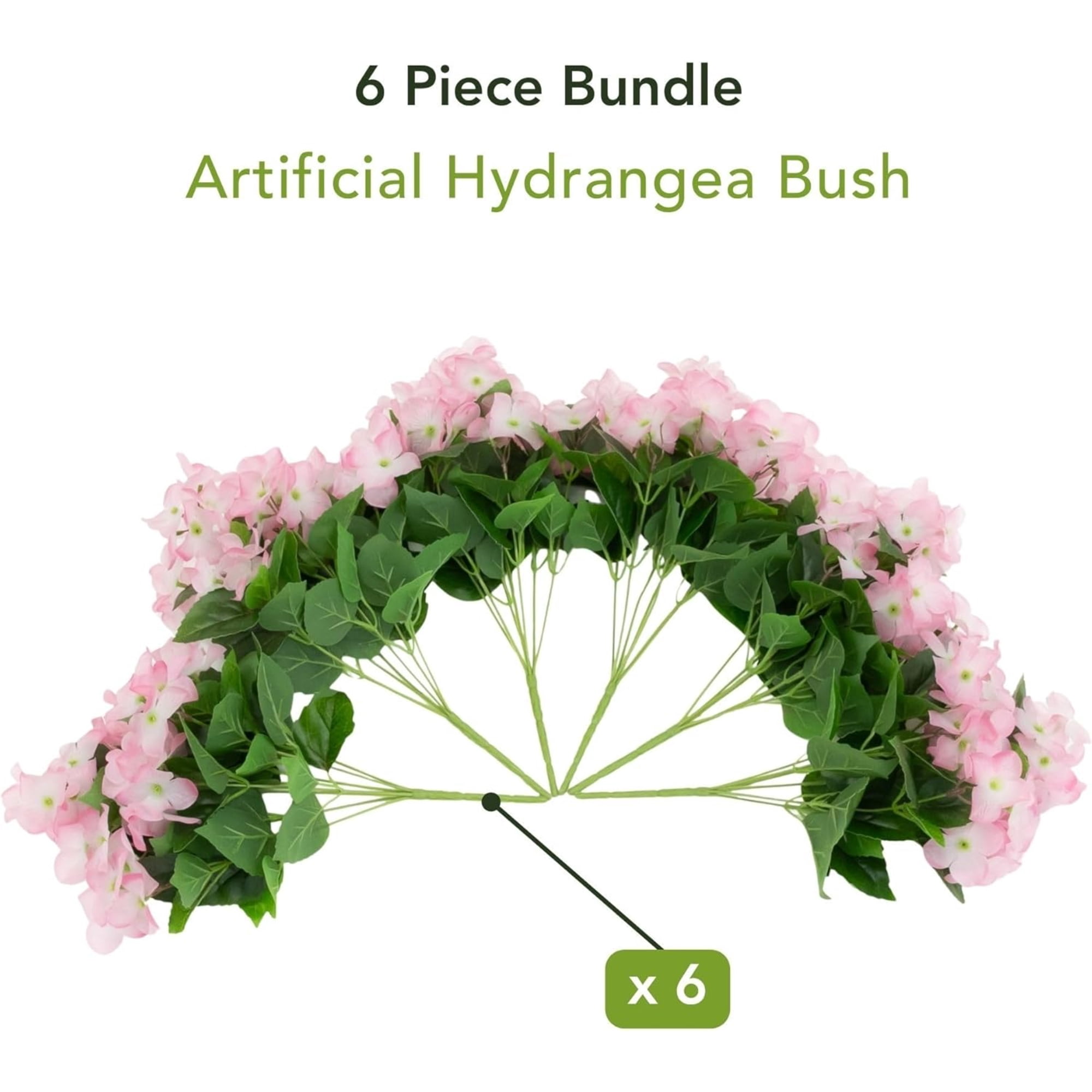 Nearly Natural UV-Resistant Artificial Hydrangea Outdoor Bush Plant - 14" - Pink - Set of 6