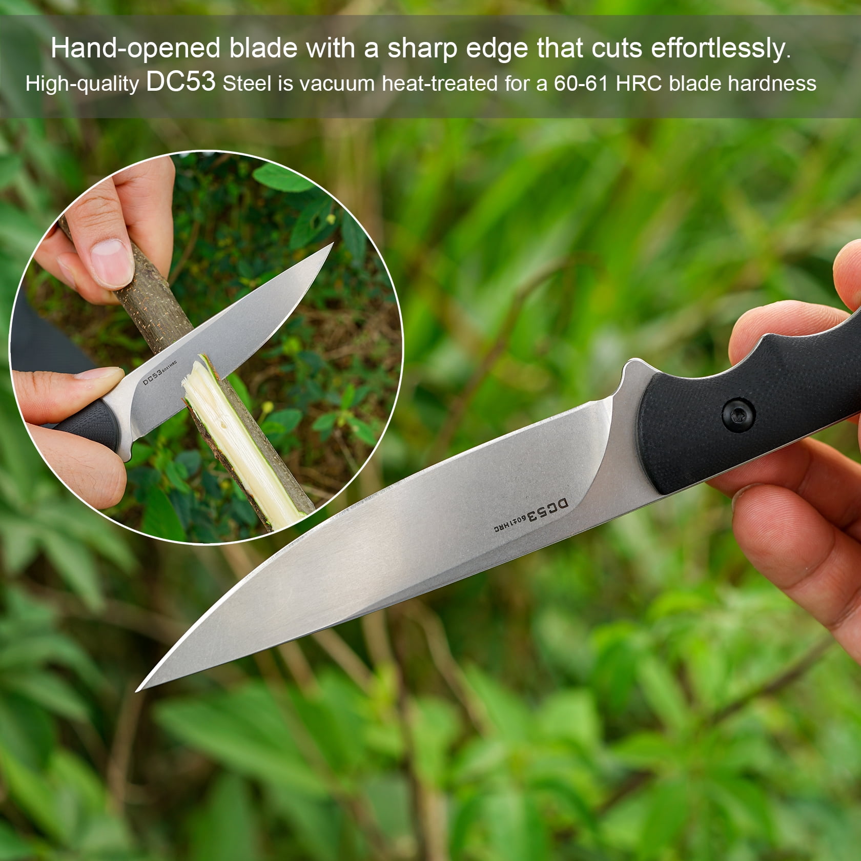 FORESAIL Small Fixed Blade Knife,3.86in DC53 Steel Blade and G10 Handle,with Sheath,Black