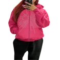 thumbnail image 1 of Rhinestone Spider Web Print Hooded Sweatshirt for Women with Zipper, 1 of 5