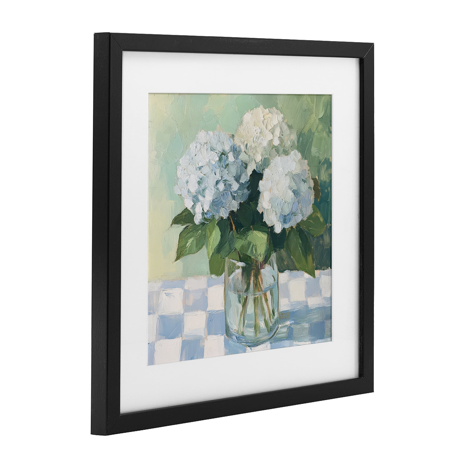 Stupell Industries Hydrangea Picnic on Checkered Black Framed Print Under Glass, design by Petal Prints Design