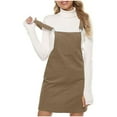 thumbnail image 3 of Clearance Yteetum Khaki Dresses for Women Fashion Summer Casual Solid Color Adjustable Buckle Suspender Dress Ladies Square Neck Dungarees Corduroy Overall Bib Dresses with Pockets XXL, 3 of 6