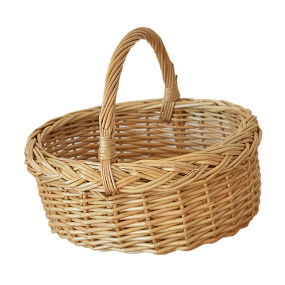 Girls Handheld Flower Petals Basket Handmade Wicker Rattan Basket for Garden Parties and Outdoor Picnics