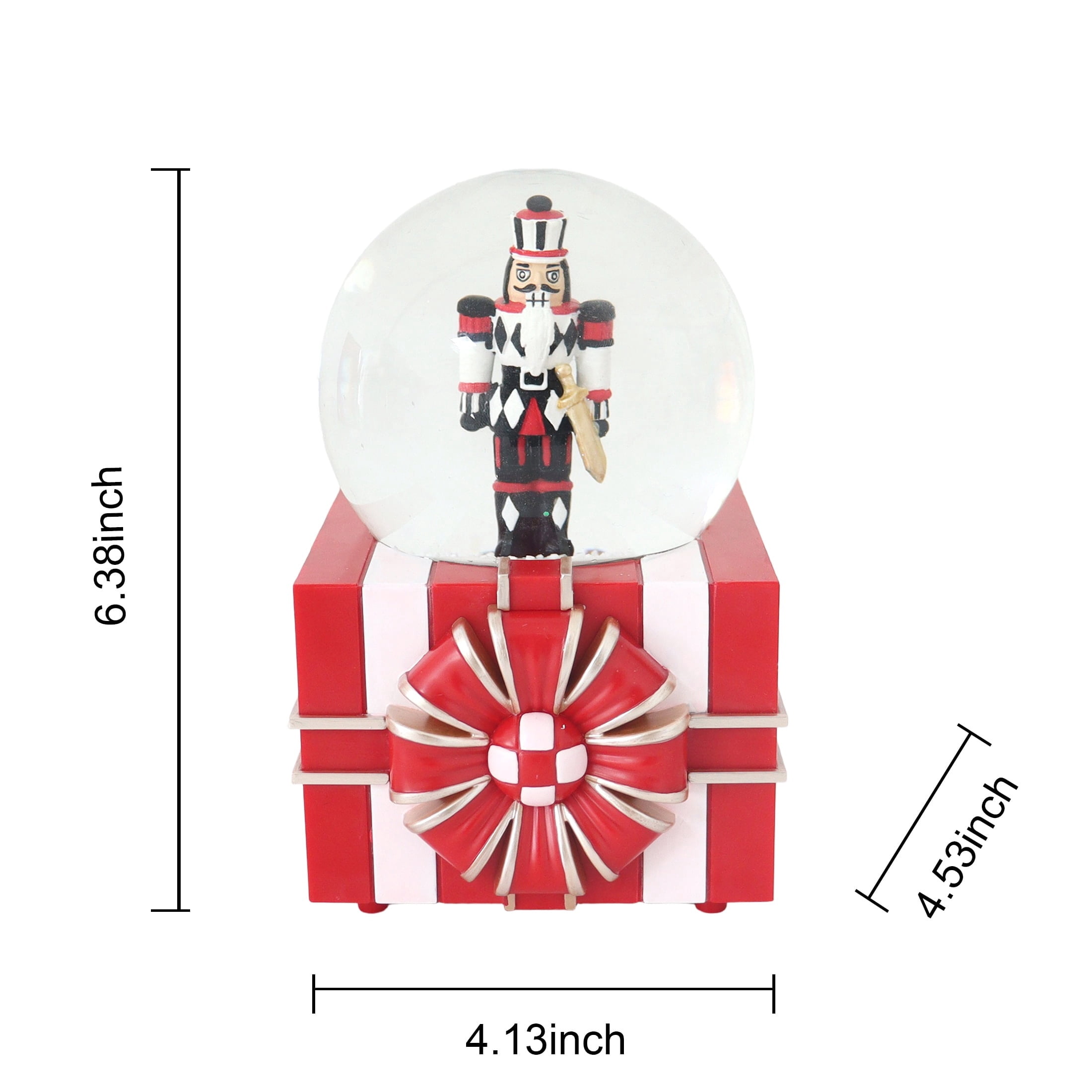 Nutcracker on Gift Box Base Musical Christmas Snow Globe, Red/White/Black, 6.3", by Holiday Time