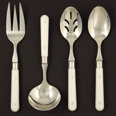Ginkgo LePrix Stainless White Handle Flatware Hostess Set - Set of 4