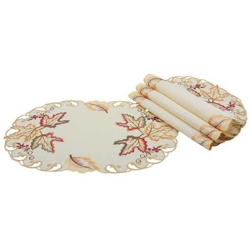 Moisson Leaf Embroidered Cutwork Fall Placemats,13 by 19Inch, Set of 4
