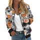 thumbnail image 1 of Chaqueta bomber con estampado de murciélago rosa para mujer, abrigo informal ligero con cremallera, puños y dobladillo acanalados, 1 of 5