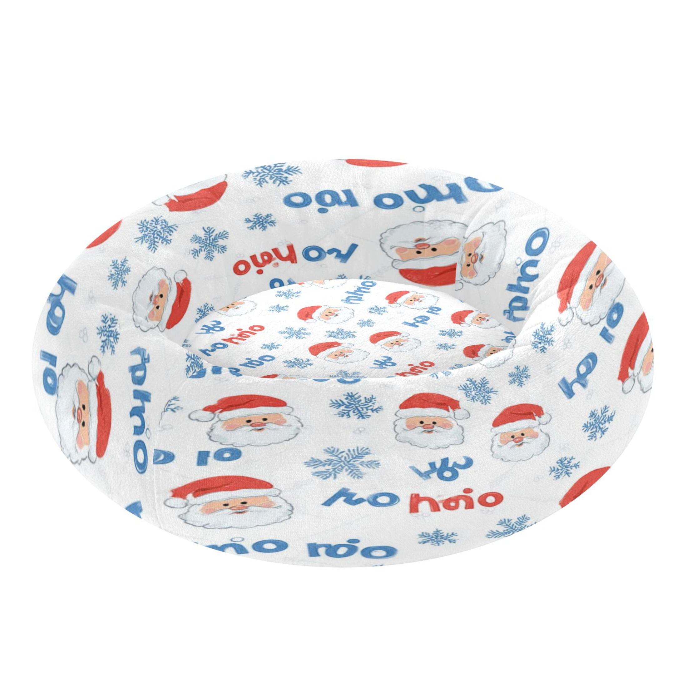 Iauyy Pet Couch Donut Cat Bed for Indoor Cats/Small Dogs Washable & Machine with Non-slip Bottom Calming Cat Furniture, Snowflake Santa Claus Wallpaper (M)