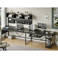 thumbnail image 2 of Reversible Computer Desk with LED Strips&Power Outlets, L-Shaped Office Desk with Storage Shelf/Pegboard for Bedroom, Writing Desk for Home Study, Black, 2 of 9