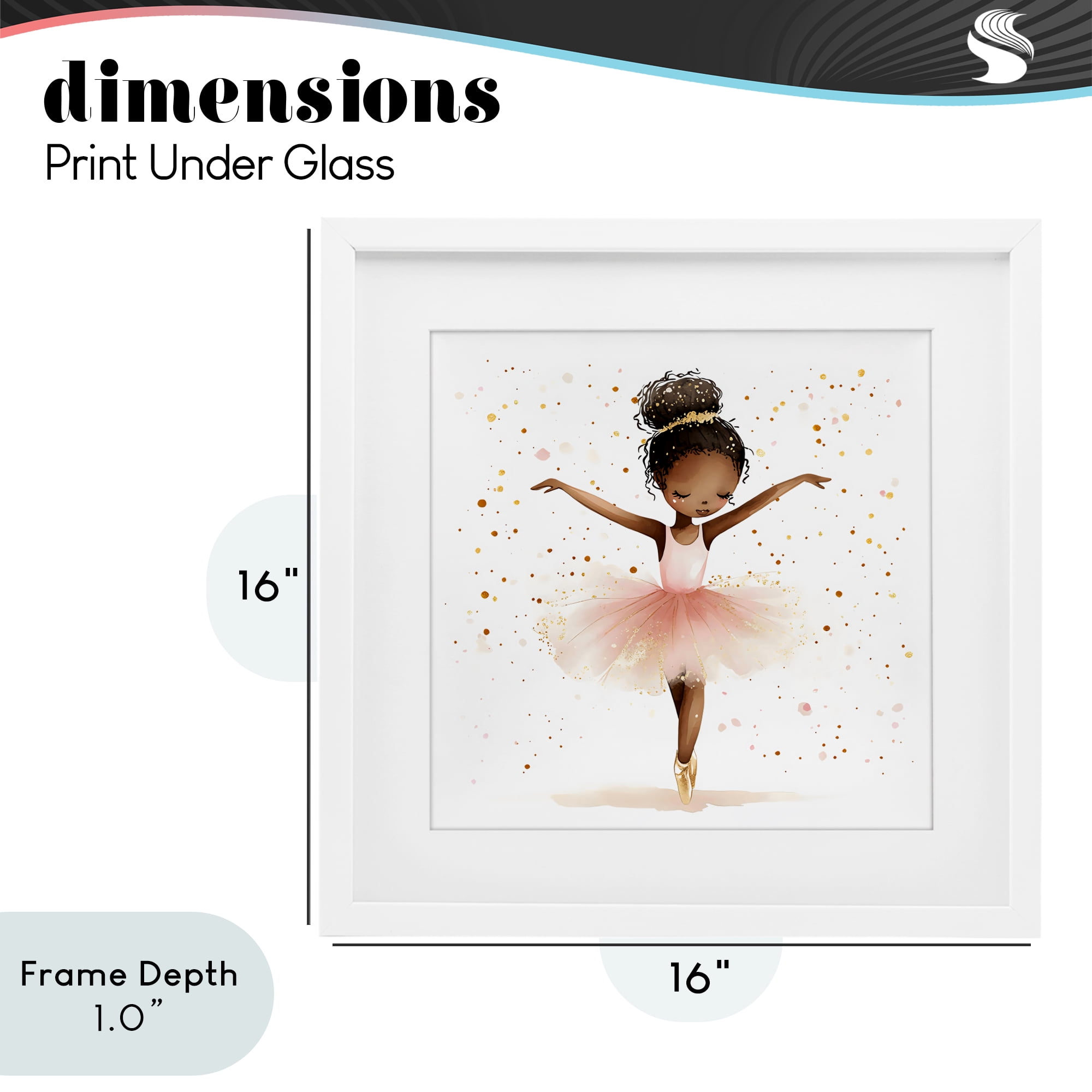Stupell Industries Pink Ballerina Girl with Gold White Framed Print Under Glass, design by Creative Studio