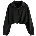 thumbnail image 3 of Half Zip Sweatshirts For Women Lapel Long Sleeve Drawstring Hem Tops Fashion Casual Loose Cropped Pullover (M, Black), 3 of 9