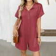 thumbnail image 4 of CheerKidz Women's Turn-Down Collar Short Sleeve Jumpsuit,Button Detail Romper with Pockets,Classic Casual 1-Piece Summer Overall Shorts(Wine,M), 4 of 8