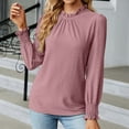 thumbnail image 2 of IROINNID On Sale Polyester Long Sleeve T Shirt for Women Comfortable Deep Round- Neck Solid Button Blouse Shirt Top,Pink, 2 of 4