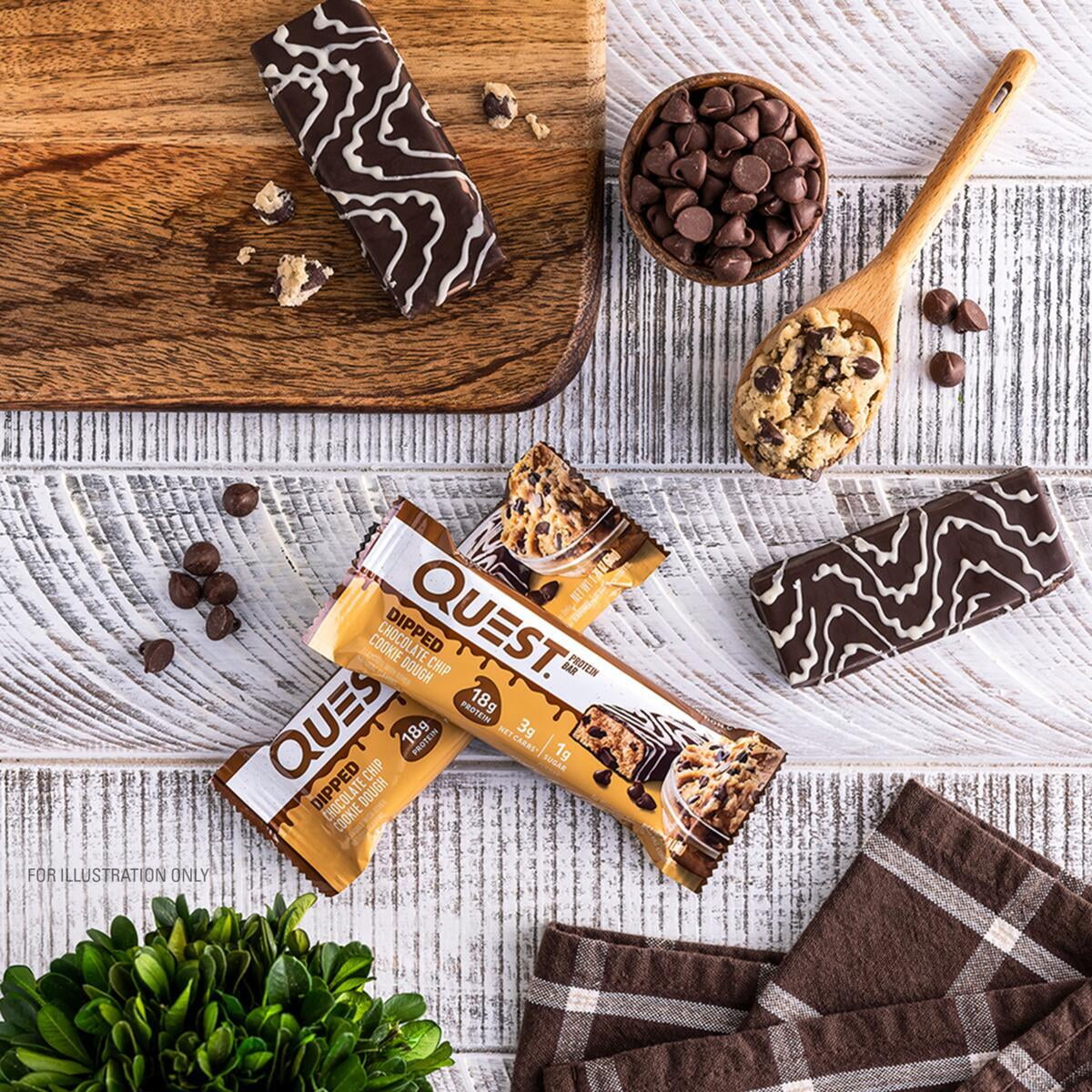 (6 pack) Quest Dipped Protein Bars, 18g Protein, Gluten Free, Chocolate Chip Cookie Dough, 4 Count