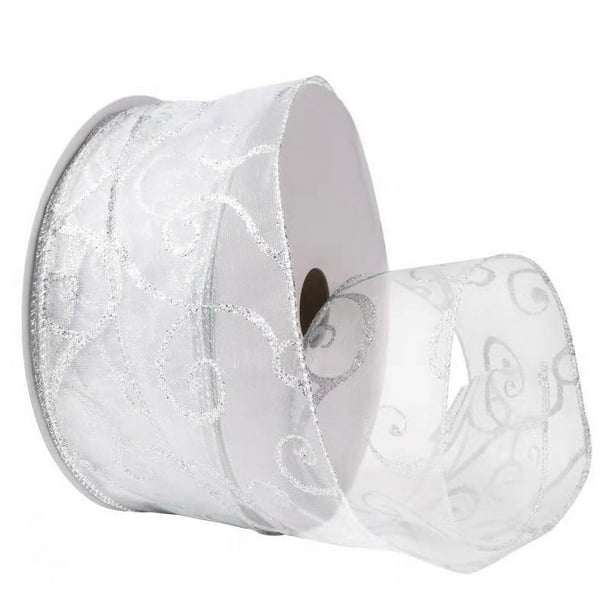 Zhuge Cinta navideña, 2,48 pulgadas x 10 yardas, cinta de copo de nieve blanca, cinta navideña para manualidades, envoltura de regalos, decoración navideña de invierno, color blanco