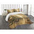 thumbnail image 3 of Ambesonne Retro Quilted Bedspread Set 3 Pcs, City Street View, Queen Size, Sand Brown, 3 of 5