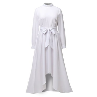 GRACEART Church Dress for Women Half Sleeve Loose Elegant Clergy Maxi Dress with Tab Insert Collar and Belts