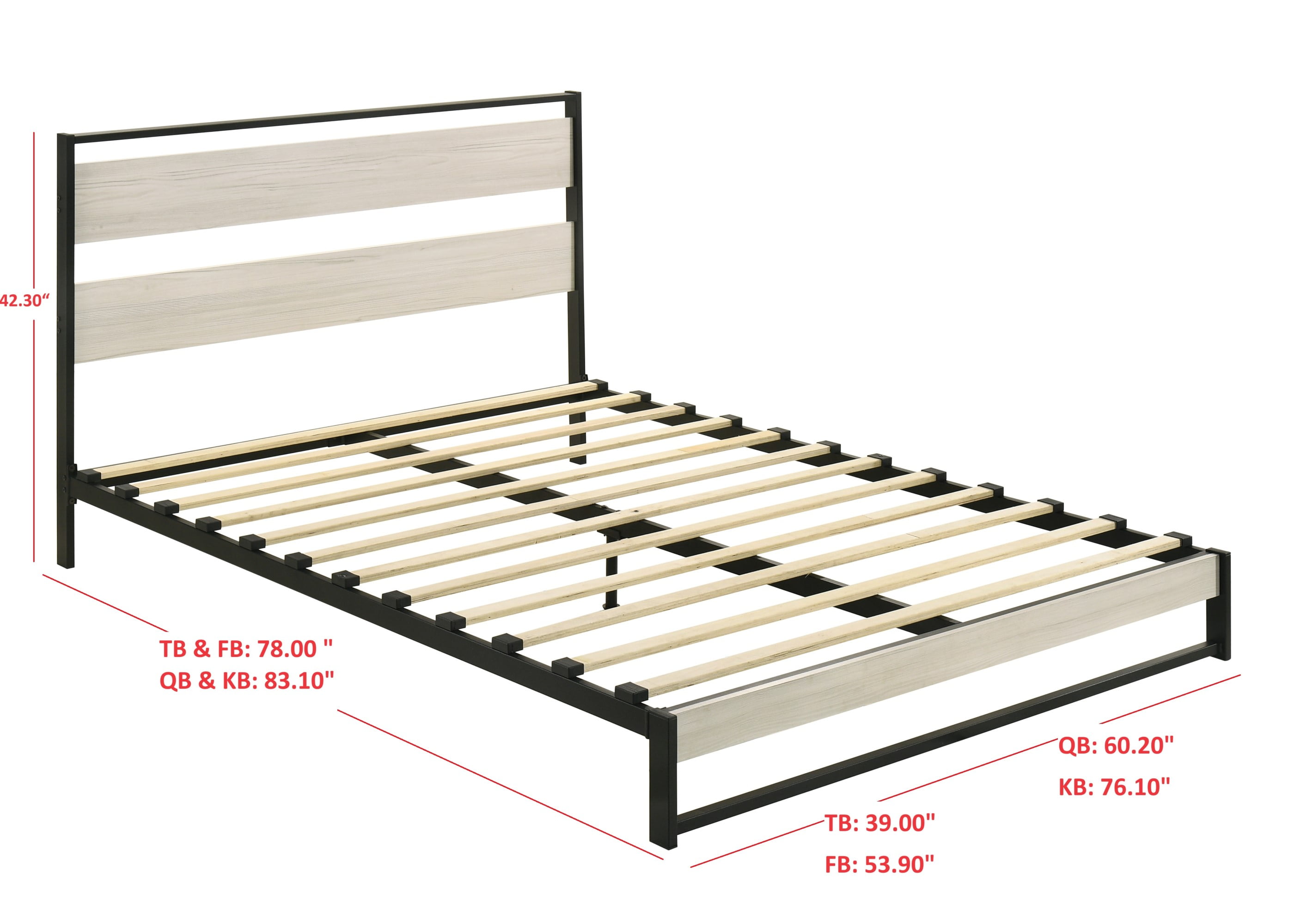 Home Design Huron Queen Metal Platform Bed Frame with Full Slats and Under-Bed Storage, Light Gray, Easy Assembly