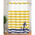 thumbnail image 2 of No Hook Shower Curtains, Yellow Striped Standard Bathroom Curtains with Snap in Liner, Navy Blue Nautical Anchor Geometric Waterproof Washable Fabric Bathroom Shower Curtain Sets, 60" x 72", 2 of 7
