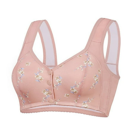 ALLLIST Women s Bras Front Closure Pink Wirefree Sleep Floral Breathable Bralette Women s Lingerie Size 36-52