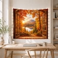 thumbnail image 5 of Autumn Forest Landscape Through Arched Wooden Window, Calming Rustic Art for Nature Lovers, Scenic Wall Decor Thanksgiving Hostess Gift Tapestry Wall Hanging for Living Room and Bedroom, 5 of 6