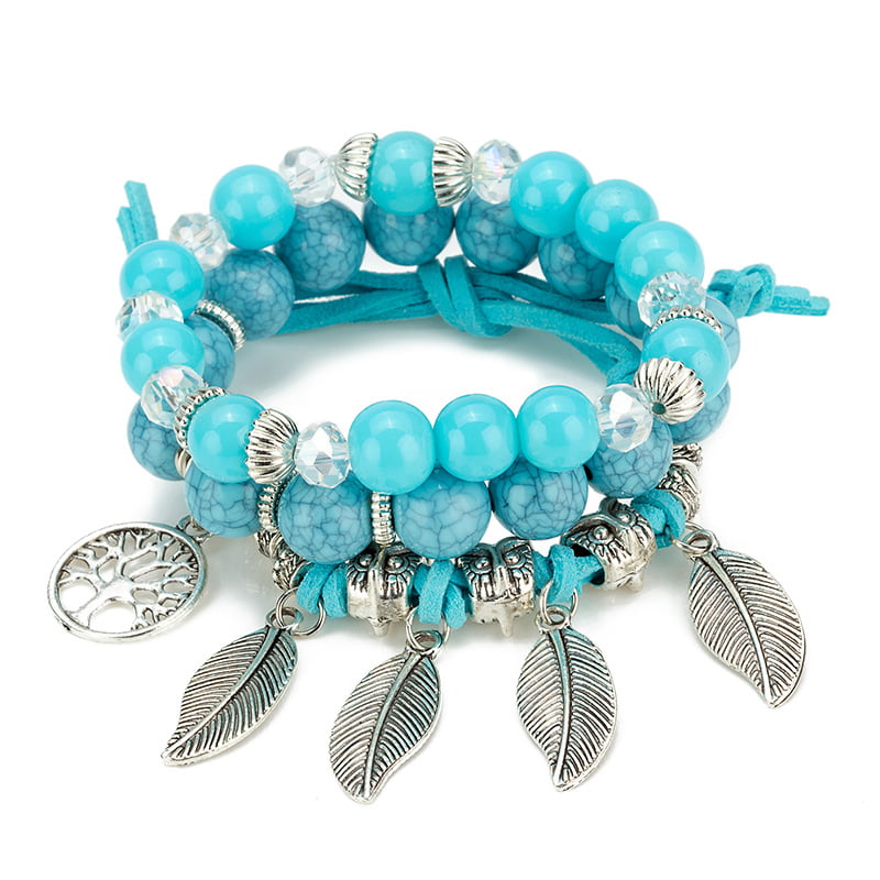 marble beads gifts for her Bracelet charm flower tassel turquoise beaded love heart bracelet set