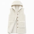 thumbnail image 2 of Lutiedan Fleece Hooded Vest for Women Sleeveless Button down Outerwear Vest Fall Winter Warm Jackets with Pocket S-XXL,Dark Blue, 2 of 4