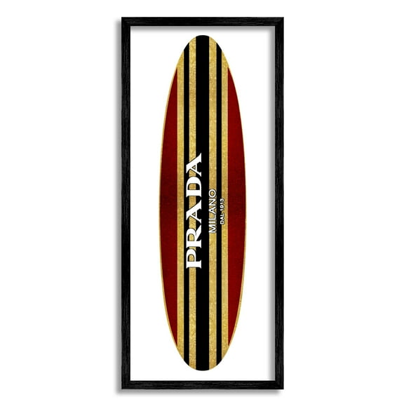 Stupell Industries Red Black Fashion Stripes Trendy Designer Surfboard Framed Wall Art, 13 x 30, Design by Madeline Blake