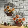 Pastoral Style Welcome Pendant Sunflower Hanging Ornament Iron Craft Wall Decor (Yellow)