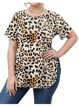 Womens Leopard Print Plus Size Top