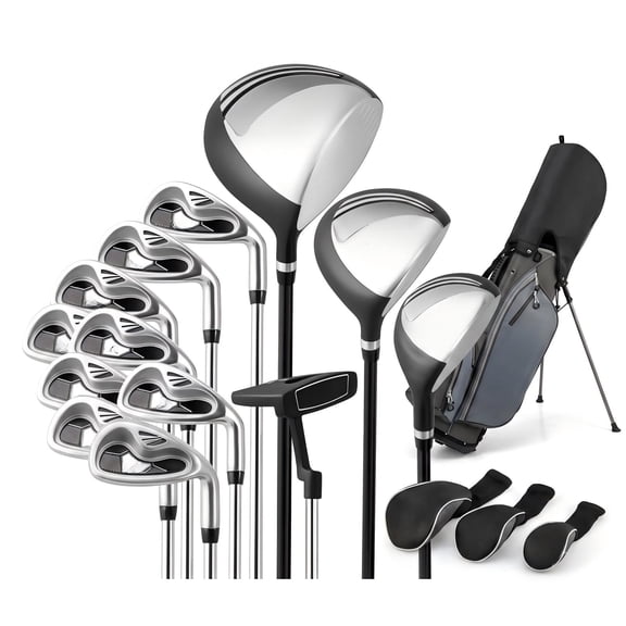 Airfind Men's Complete Golf Club Package Set, 10-Piece Right-Handed Kit with 460cc Driver, Fairway Wood, Hybrid, Irons, Putter and Stand Bag, Gray