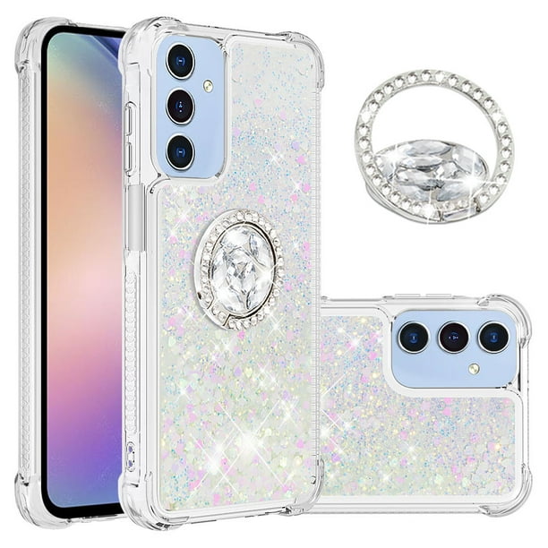 Funda para Samsung Galaxy A25 5G con Brillo Líquido Flotante, Purpurina, Parachoques y Anillo Giratorio Soporte