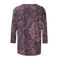 thumbnail image 5 of Feancey 3/4 Length Sleeve T Shirts for Women Textured Floral Graphic Tees Dressy Casual Plus Size Tops Loose Vintage Tunic Blouse Purple 5XL, 5 of 6