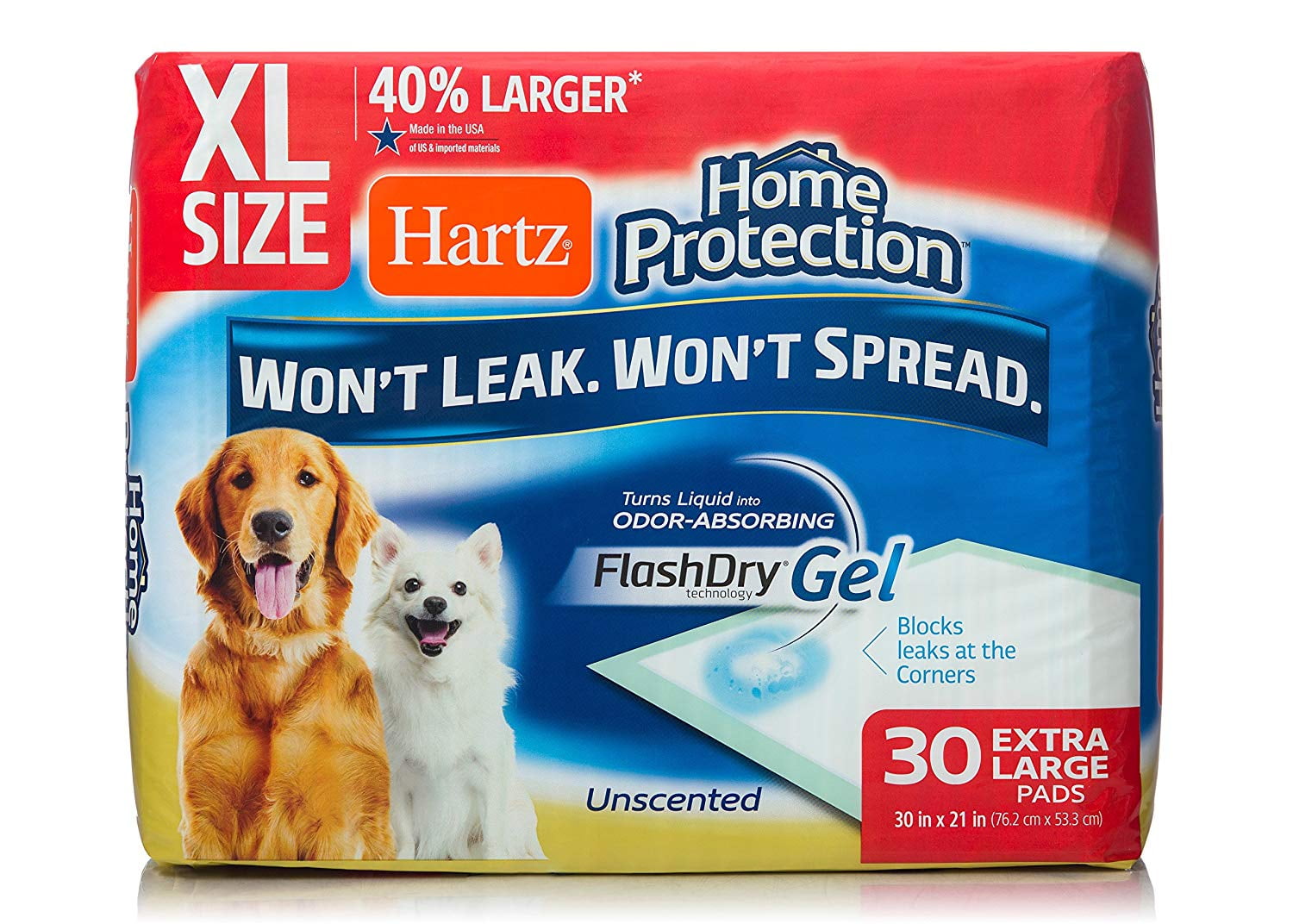 Home Protection Unscented Odor Eliminating Gel Dog Pads - Xl 30 Count 