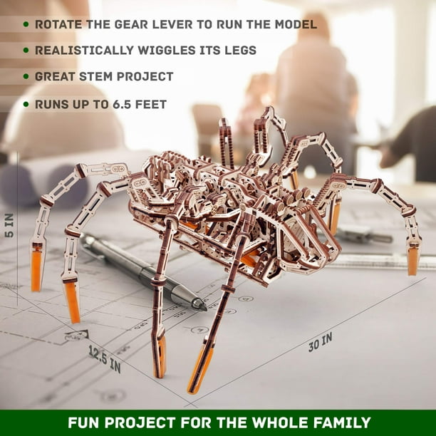 Wood Trick Mechanical Spider 3D Wooden Puzzle - Runs up to 6.5 feet - Wooden  Model Kit for Adults and Kids to Build 