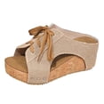 thumbnail image 5 of Rokment Retro Denim Platform Wedge Mules Dress Slides Sandals for Women Vintage Casual Canvas Lace up Chunky High Heels Walking Slip on Beach Summer Shoes Yellow Size 8.5, 5 of 6