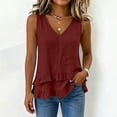 thumbnail image 4 of cocolona Summer Linen Tank Tops for Womens V Neck Sleeveless Asymmetrical Ruffle Hem Shirts Trendy Casual Solid Color Blouses, 4 of 6