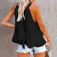 thumbnail image 5 of Women Summer Tops Women's Summertime Fashion O-neck Vest Layered Ruffles Print Sleeveless Top Camisoles Women Pack V Neck Shirt Juniors C9 Top Creme Bodysuit Thin Strap Out Tops Tube Cute Black XL, 5 of 6