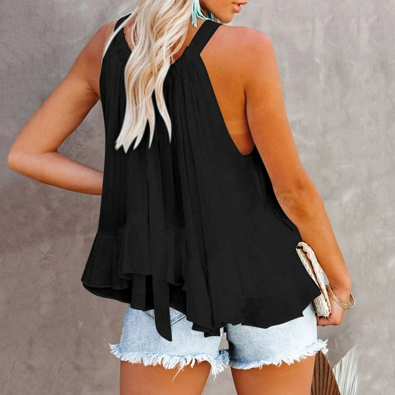 Women s Summertime O Neck 3X Workout Tops Vest Layered Ruffles Solid 311 Top Sleeveless Top athletic Tops Women 3X Blouses Women 3X Long Tops for Women Walmart